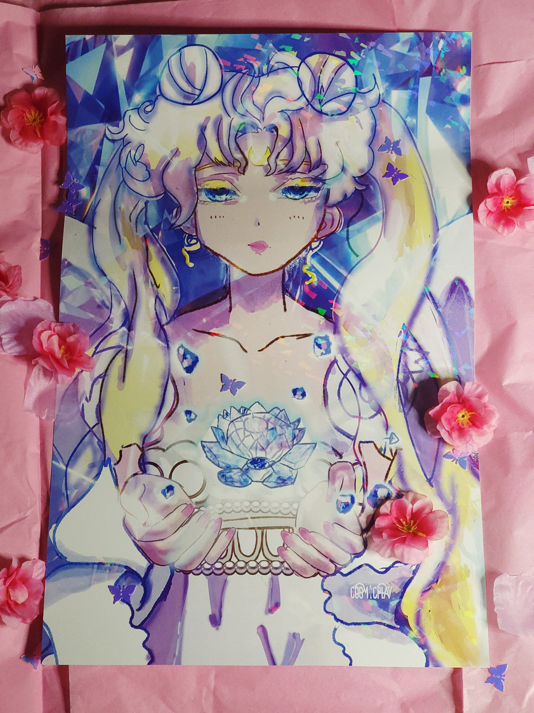 Crystal Rabbit Glitter Holographic Art Poster